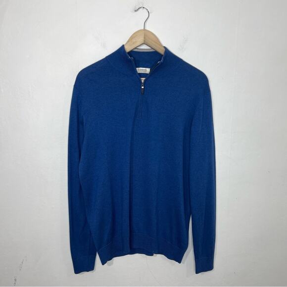 GLENSHIEL CASHMERE BLUE SILK CASHMERE BLEND QUARTER ZIP SWEATER SIZE LARGE - Picture 9 of 9